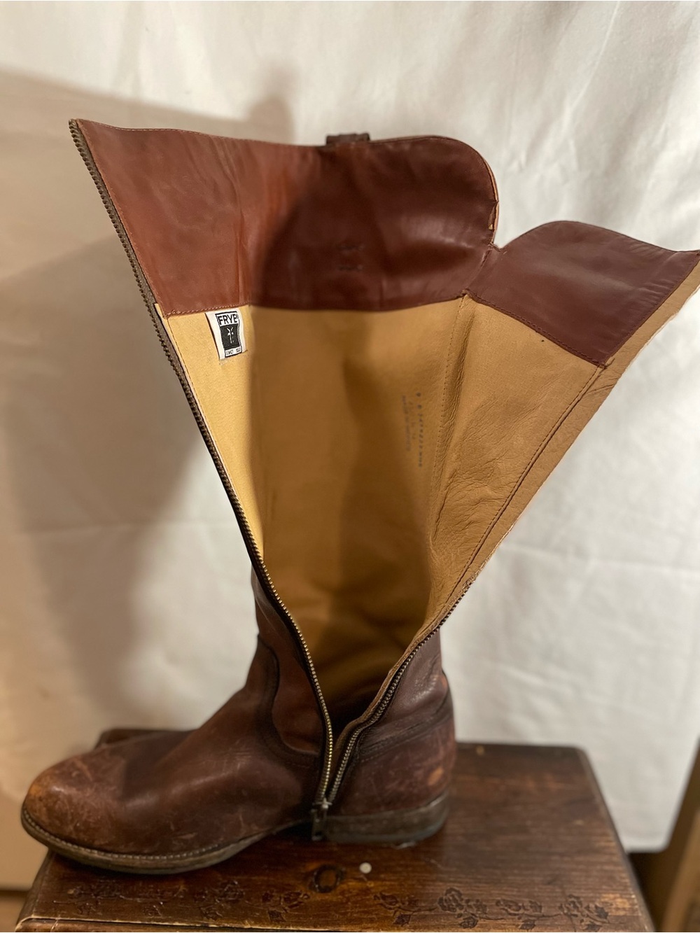 Frye Brown Leather Zip-Front Tall Riding Boots